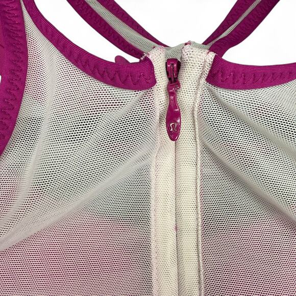 Lululemon Sports Bra Zip Front Mesh Strappy Racerback Magenta Pink Size 4 - Picture 4 of 6